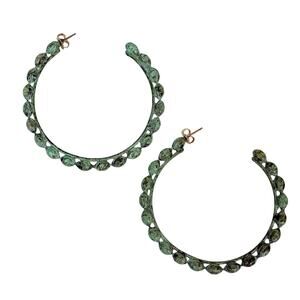 Oxidized Green Rustic Earthy Metal Open Design Artisan 90s Hoop Pierced Earrings